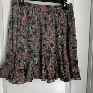 Hug & Clau Multicolor Floral Ruffle Short Flare Skirt Elastic Waist Size M
